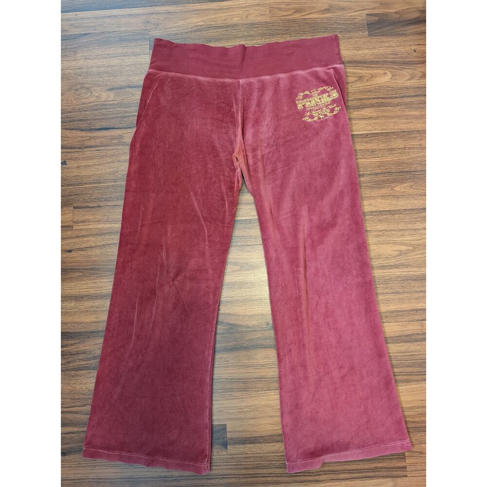 Victoria’s Secret Velour Yoga Pants Size Large Red Gold Logo Y2K Lounge Pants